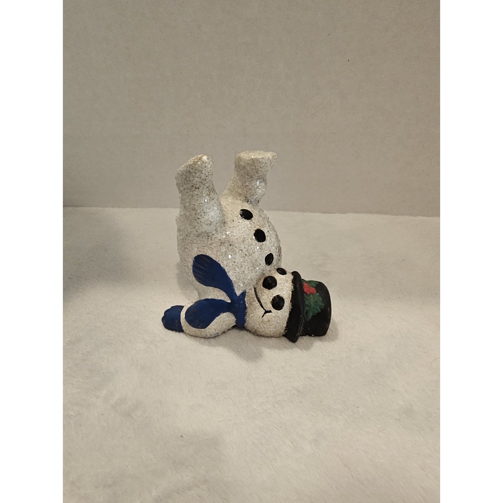 Vintage Snowman Christmas‎ Figurine Blue Scarf Hat Breakable Holiday Decor